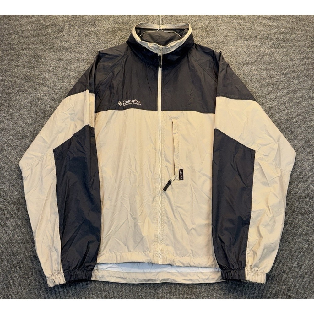 Columbia Packable Windbreaker Jacket Men's Medium Tan Black Full Zip Lightweight